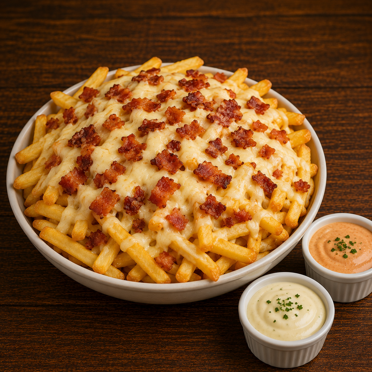 Batata Frita com Bacon e Muçarela